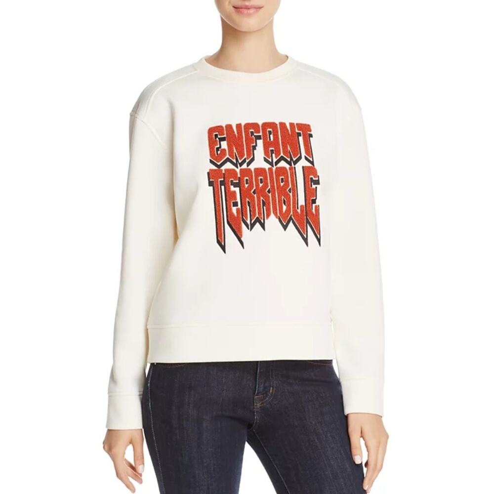 Maje Enfant Terrible Embroidered Chenille Sweatshirt Ecru Off White Pullover 1